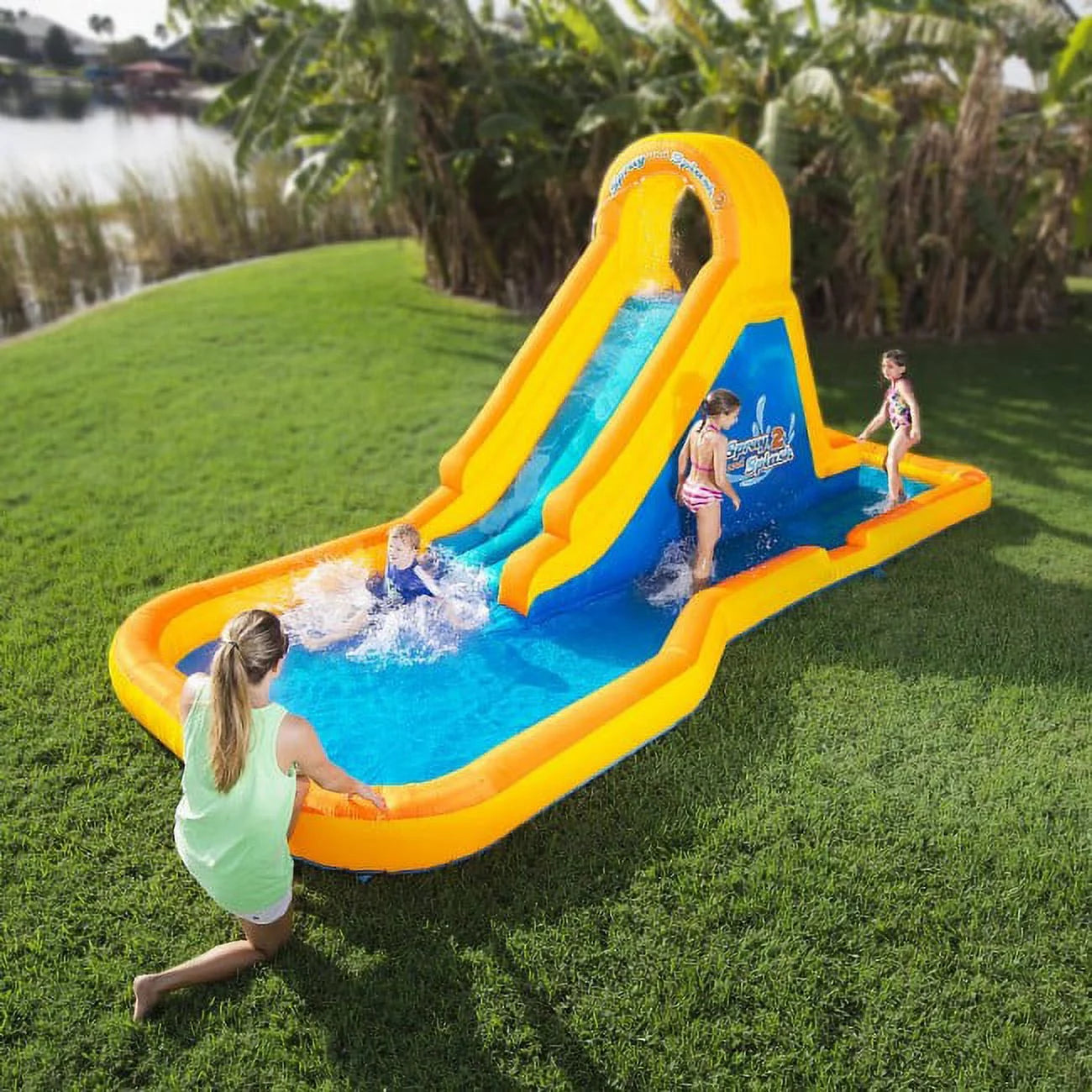 Zone Splash 2 Area Splash Slide W N Blast Spray Water Inflatable