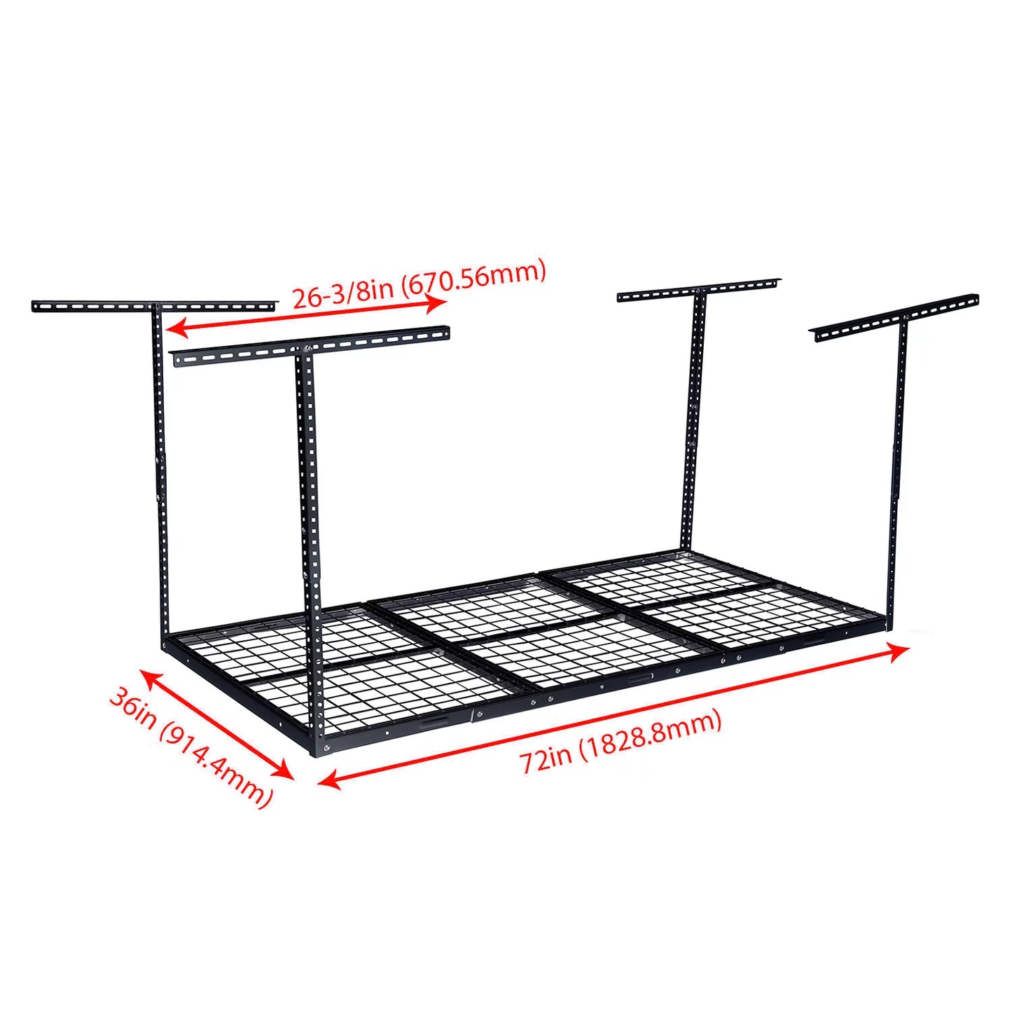 x Mounted 3FT Steel 6FT Shelf Rack HECASA Overhead 72" Ceiling Rack Storage 36" X Duty Heavy Black