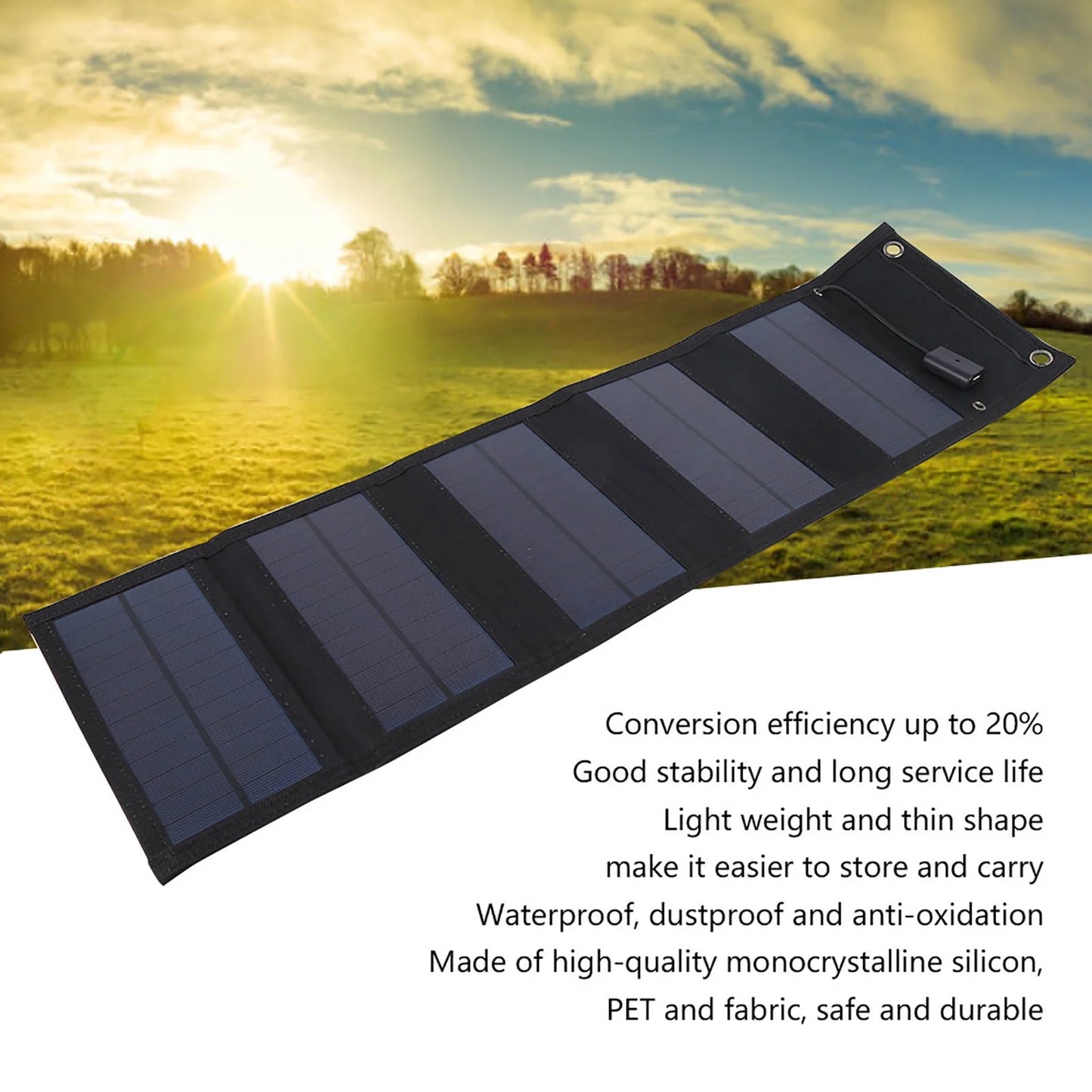 Solar Charger Foldable Waterproof 20W Power Output Panel for USB Mountaineering Solar