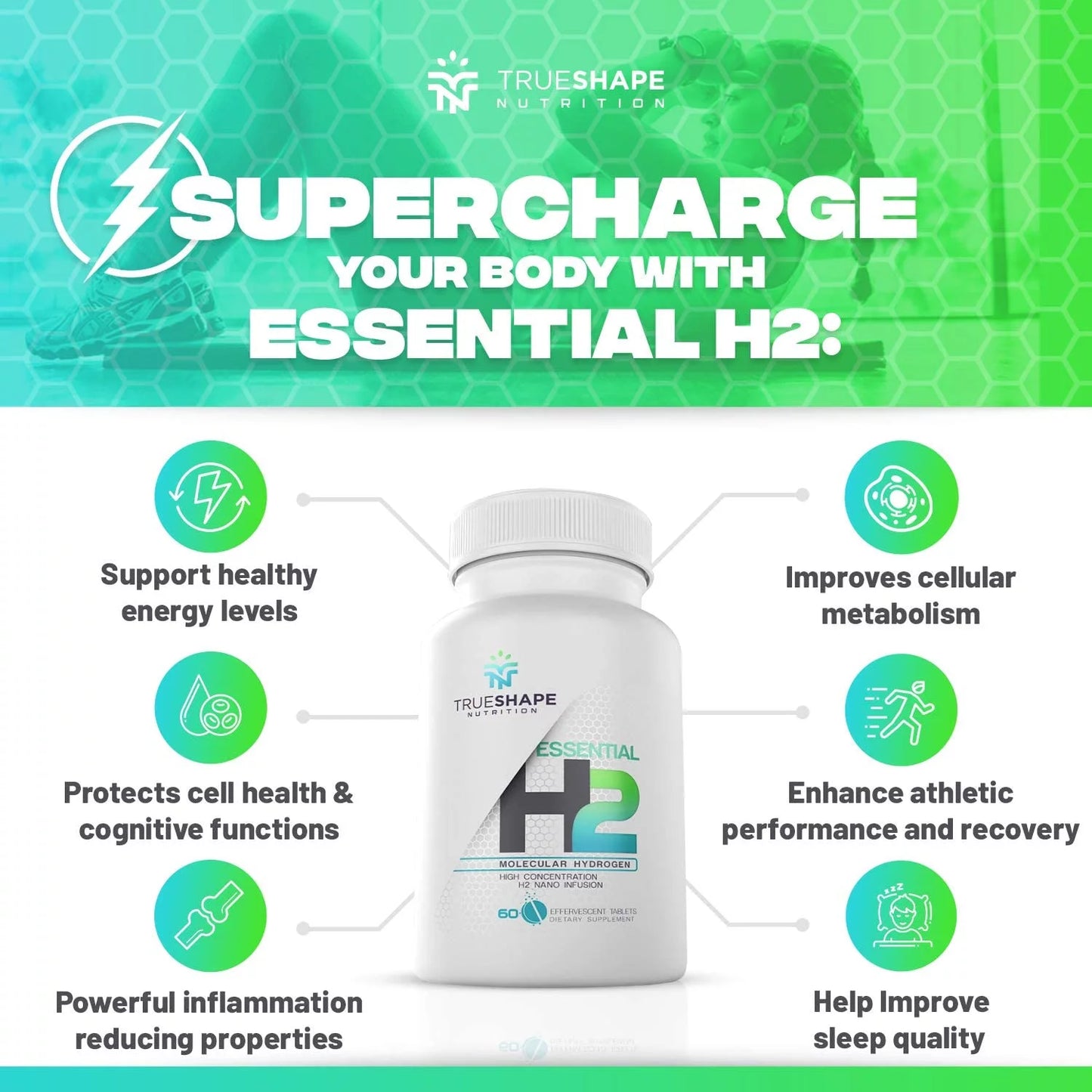 Supplement (60 Nutritional Water H2 Fizzy for TrueShape Servings) Hydrogen Tablets Essential Nutrition Molecular