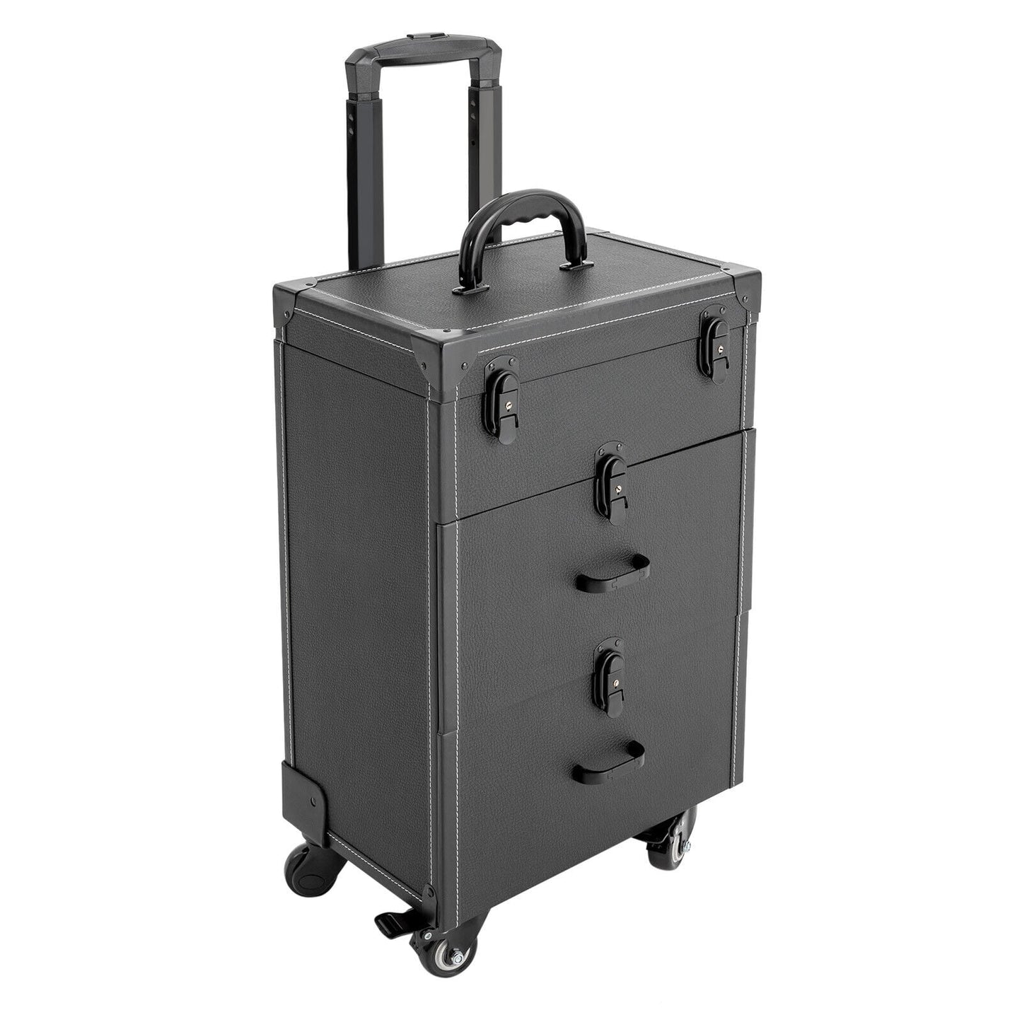 & ZhdnBhnos Makeup Organizer Case Rolling Storage Lock Wheels (Black) Luggage Box Trolley Cosmetic Nail Train w/ Polish 4