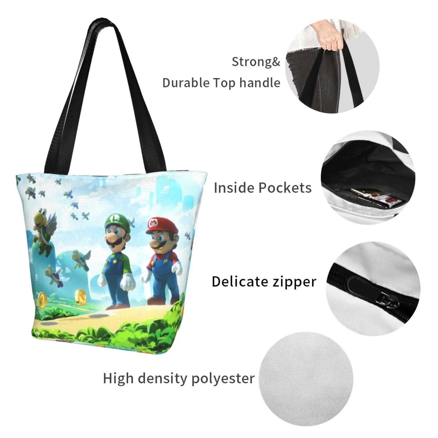 Women's Luigi Large Tote Mario Shoulder Business For Handbag Capacity Work Beach Cartoon School Shopping Bag Super Travel