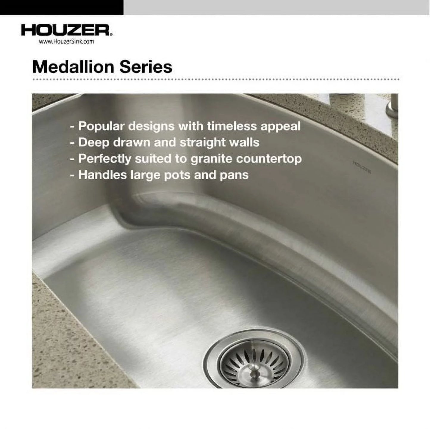 31-1/2" Bowl x Kitchen 60/40 Houzer 20-3/16" Bowl x 31-1/2" MEC-3220SR-1 Small x Undermount Stainless 17-15/16" 20-3/16" Steel Sink, Right Double