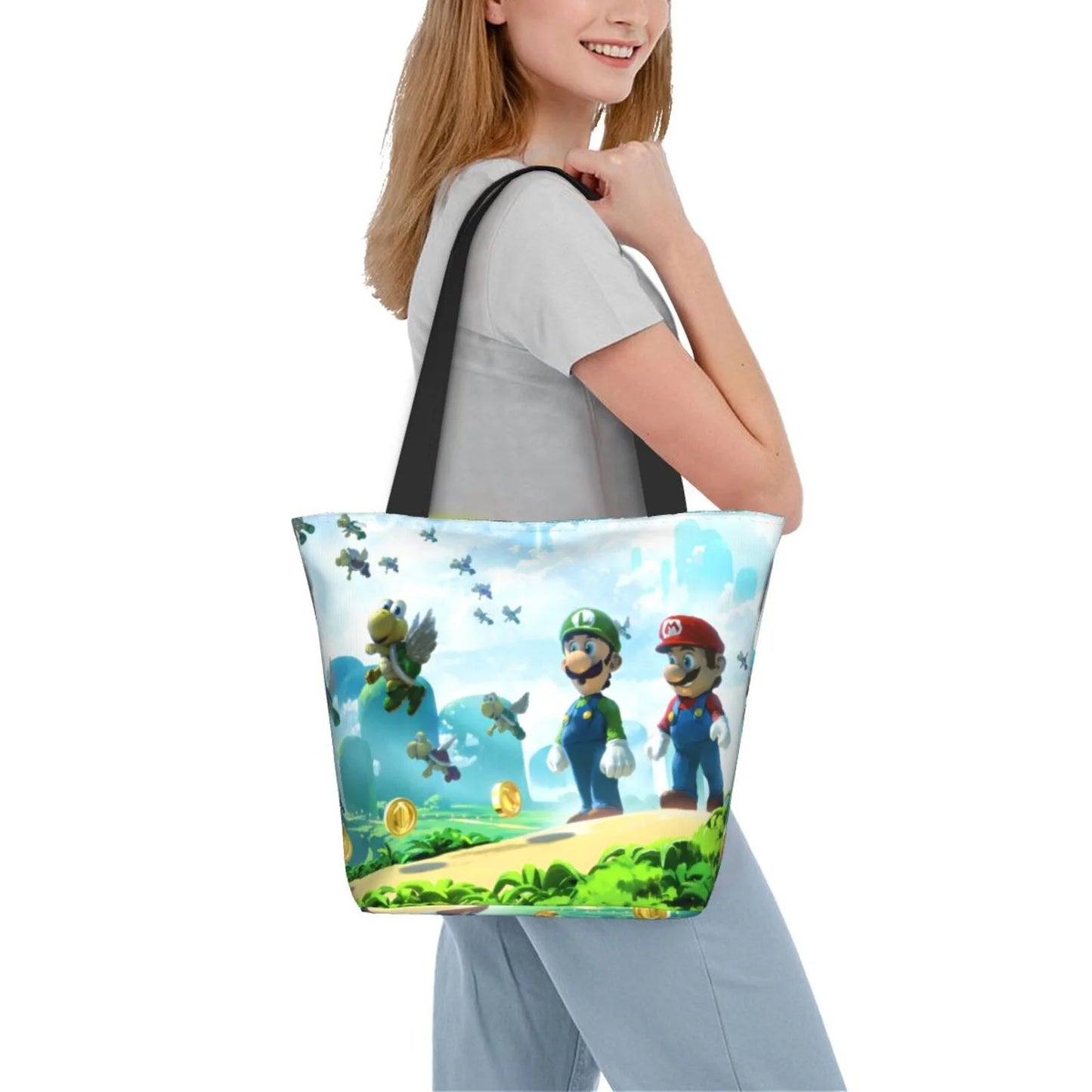 Women's Luigi Large Tote Mario Shoulder Business For Handbag Capacity Work Beach Cartoon School Shopping Bag Super Travel