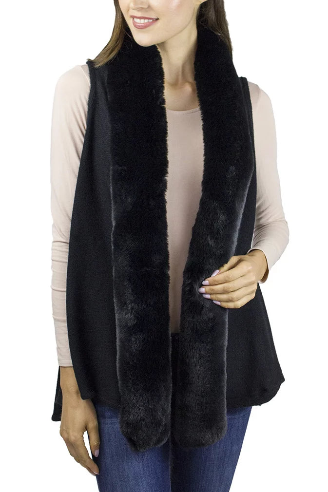 Adrienne Faux Trim Women's Fur Mink Vittadini Knit Plush with Vest