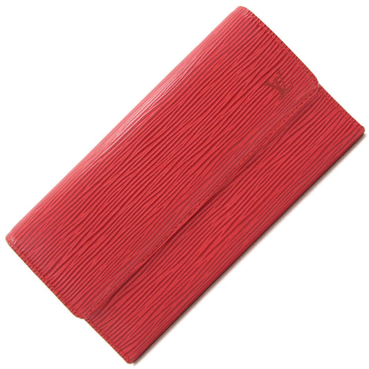 Wallet Castilean Red Tri-Fold Louis Vuitton Tresor Porto Pre-Owned Ladies International M63387 Epi (Good)