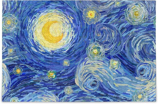 Stars Van Puzzle Puzzles 1000 Moon Night Cloud Adults for Gogh Wellsay Pieces Print Glowing Gift Kids DIY Style Jigsaw Sky Swirly Starry