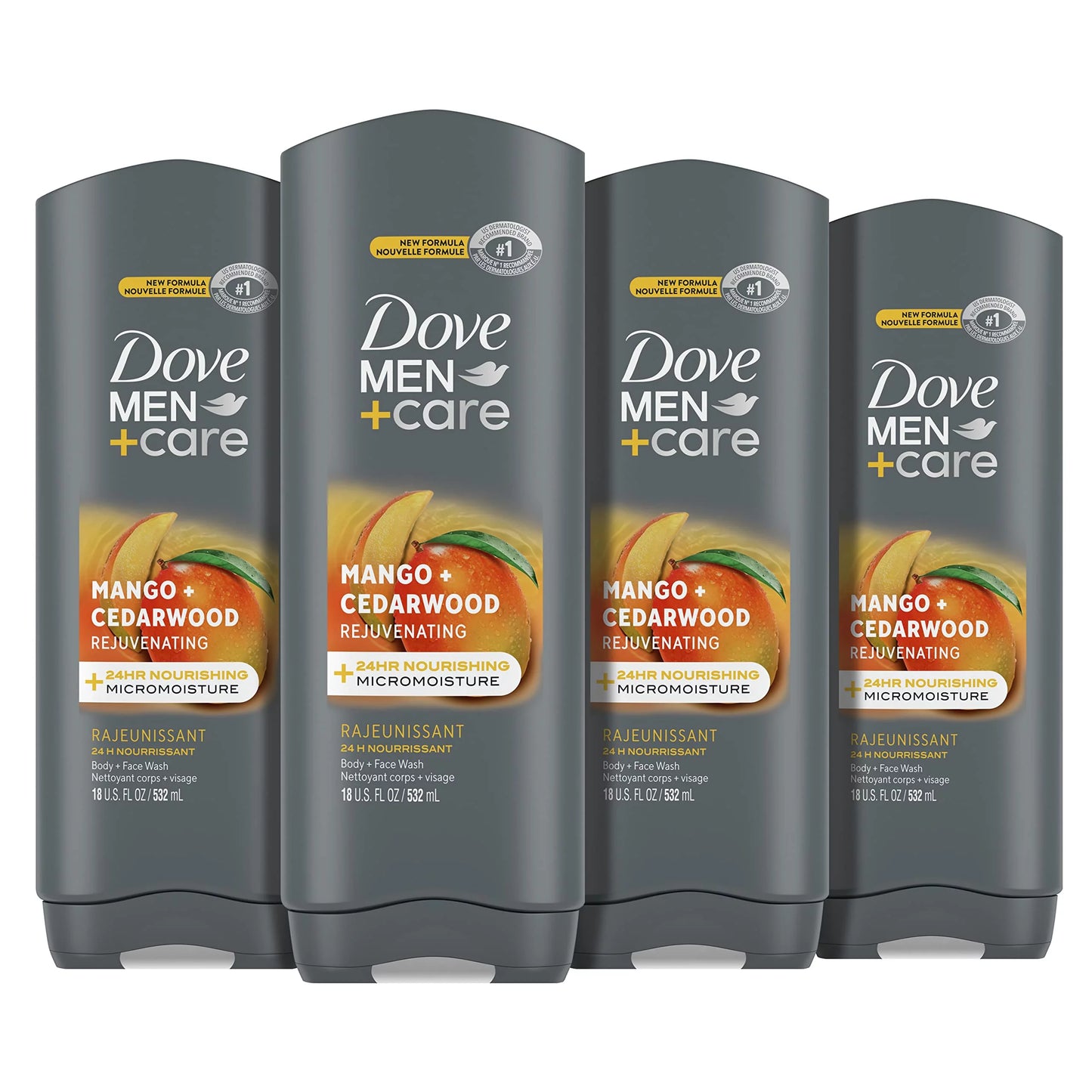 With + + Men Wash Mango For Dove 18 Care 4 Rejuvenating Count Cedarwood Oz Nourishing 24-Hour Body Micromoisture Technology Men