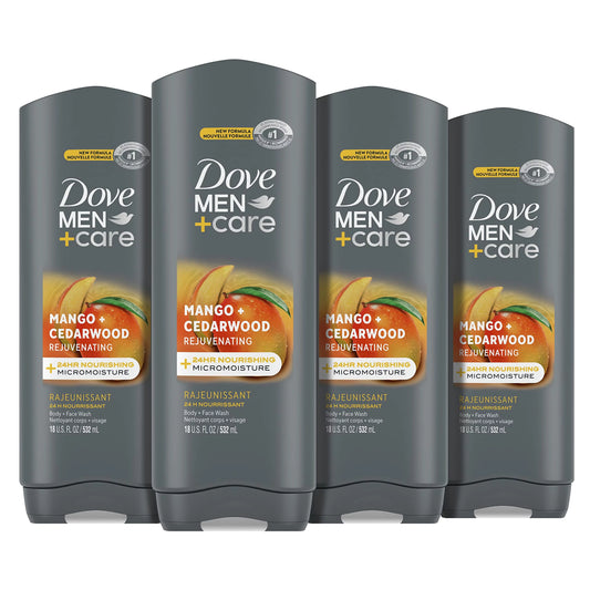 With + + Men Wash Mango For Dove 18 Care 4 Rejuvenating Count Cedarwood Oz Nourishing 24-Hour Body Micromoisture Technology Men