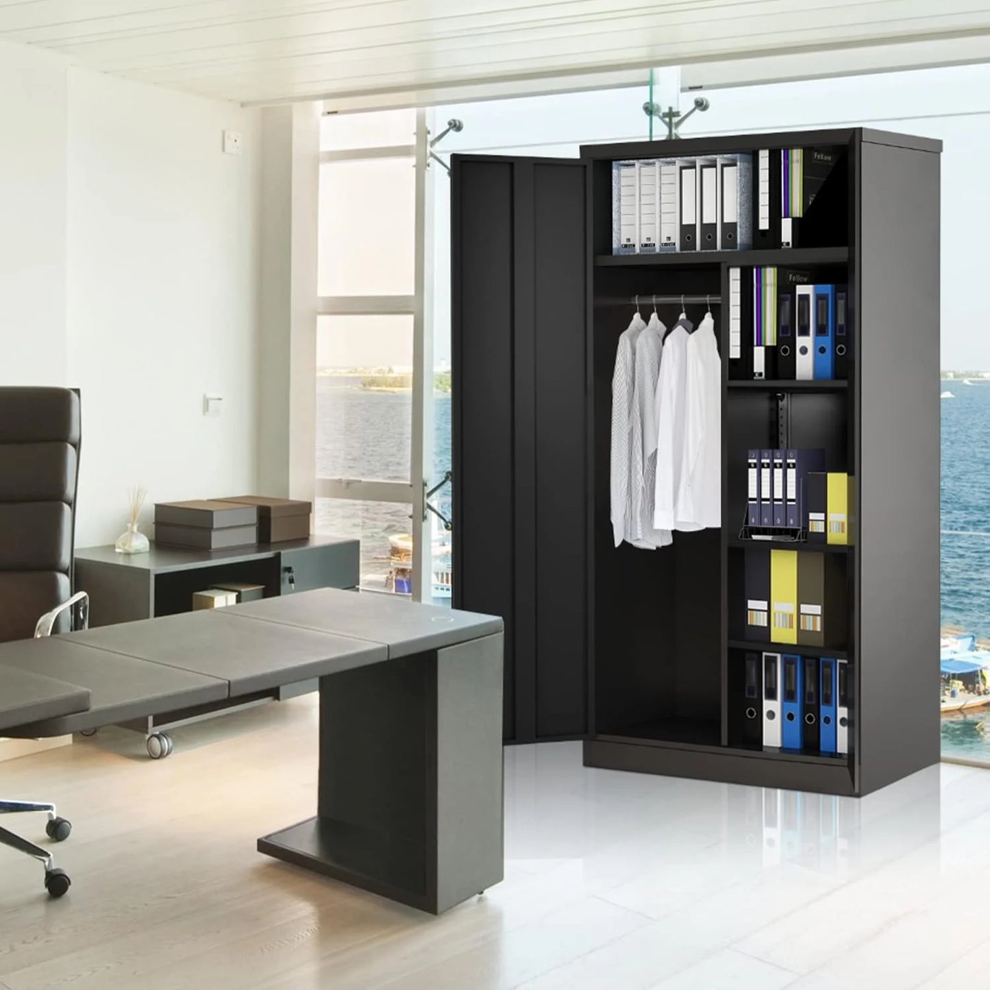 with 72&#39;&#39; Home Lock Office Locking Freestanding Shelves and Wardrobe Door for Steel Metal (Black) Cabinets HOOMHIBIU Cabinet Coat Clothing Garage Locker with Employee