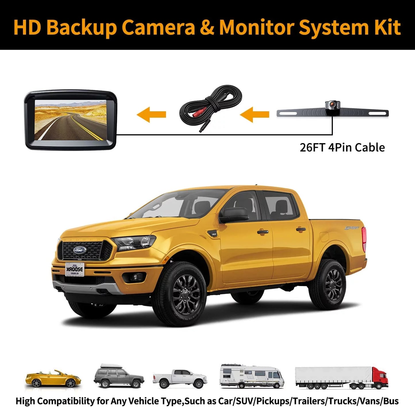 with 5''Monitor Reversing/Driving 10180P IP69 Night Vision SUV, HD Wired Camera for Backup Car Waterproof Car, Camper View Rear Pickup,