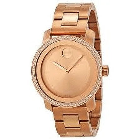 Steel Bold Stainless Movado Ladies Gold IP Rose Watch Diamond