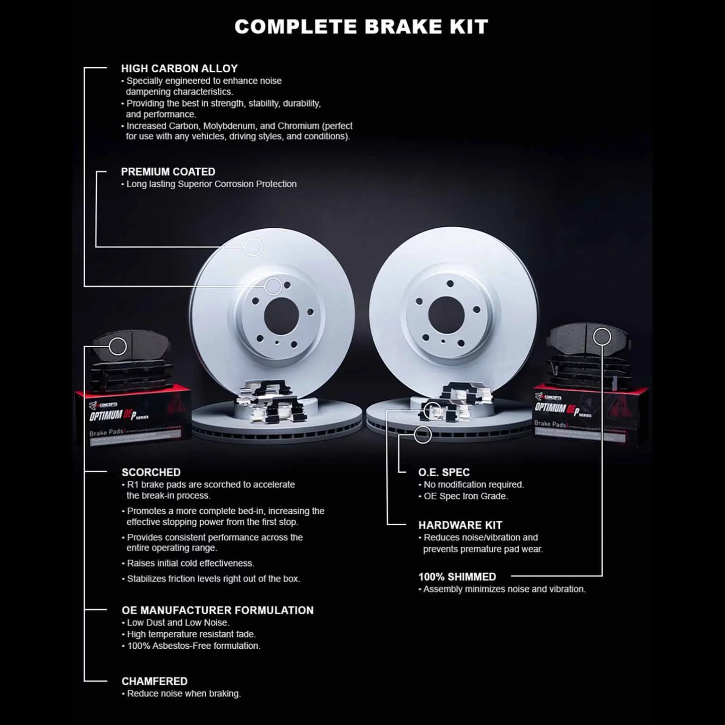 Wduh2 SI select: R1 SI/SIR, CIVIC Coated Oe Optimum 59048 W/ HONDA Hdw Fits HONDA R1 & 1999 CIVIC Carbon Concepts 2000 Brake Rotors Pads