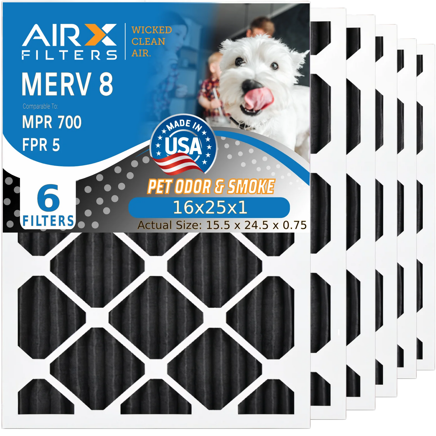 & MERV Air AIR. 6 Made to Eliminator AIRX Carbon 700 16x25x1 FILTERS 16x25x1 Filter AC FPR MPR Filter Furnace 8 by Odor Comparable Premium CLEAN 5 WICKED HVAC Pack Filters USA