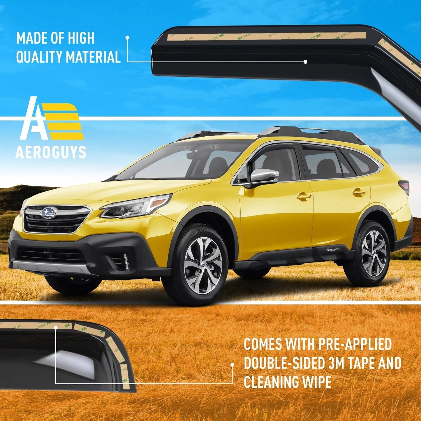 Vent Durable Window Rain In-Channel Car 2020-2024, Sun Outback AG0268 Guards - Deflectors, Extra Deflectors Wind Visors, Visors, Fit Accessories Subaru for 4pcs. Window AEROGUYS Visors