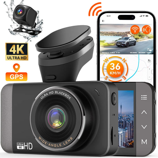 3'' Night 4K and Touchscreen Cam GCZ Rear For Dashcam Vision, GPS, G-Sensor, and and Dash 24H Parking HD with WiFi Loop Front Full Recording Car Mode with and IPS