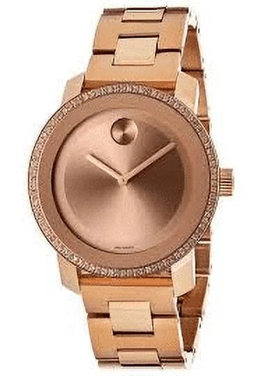 Steel Bold Stainless Movado Ladies Gold IP Rose Watch Diamond