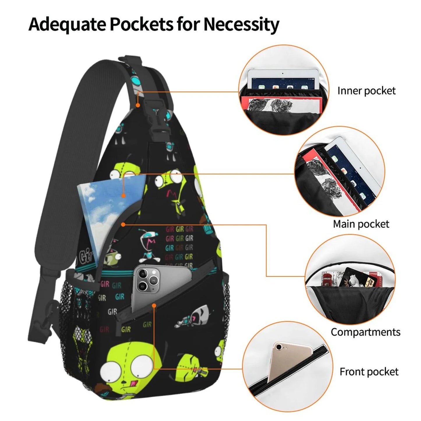 Women Bag Invader Diagonally Men Planet Travel For Daypack Teen Chest Backpack Show Zim Crossbody Adults Bags Sling