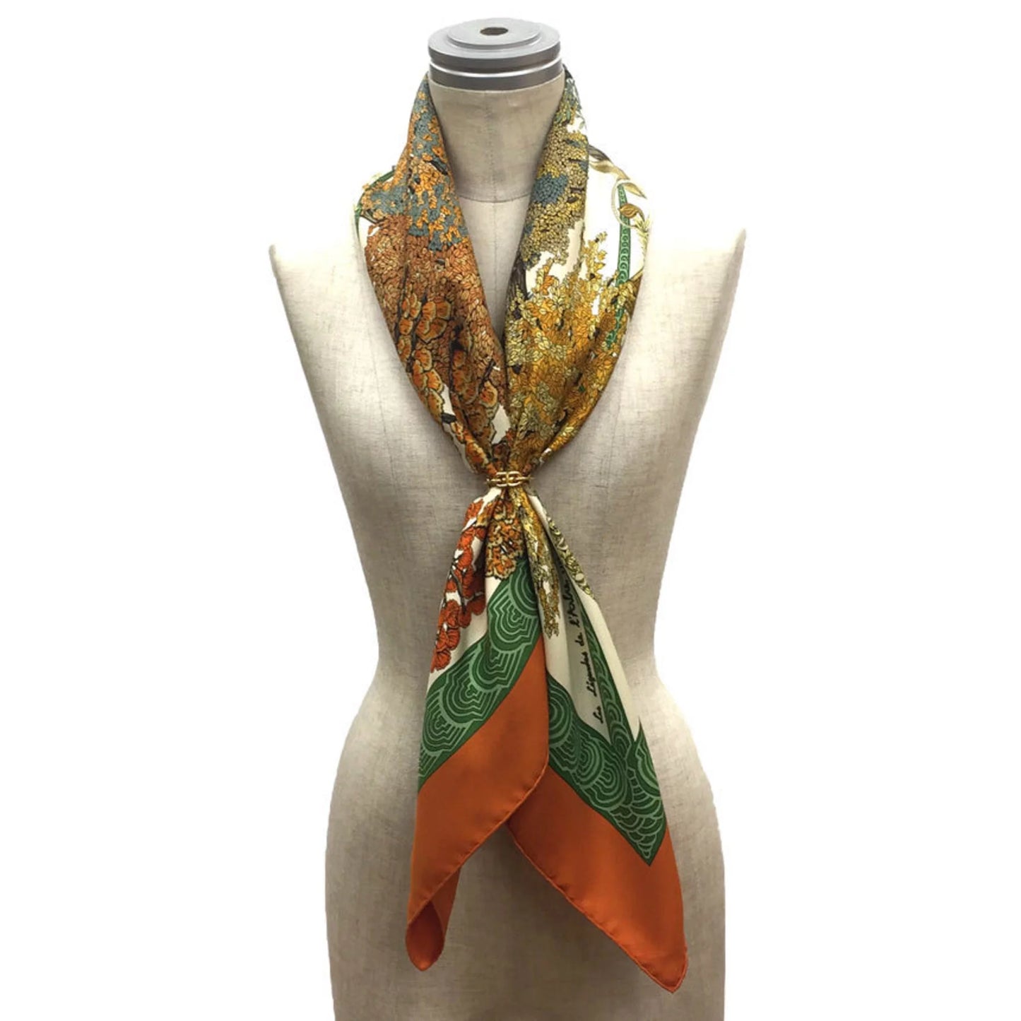 90 Silk Pre-Owned 100% Legend Muffler (Good) Scarf Tree Carre l'Arbre Hermes Les de x Orange Legendes HERMES Green aq7062