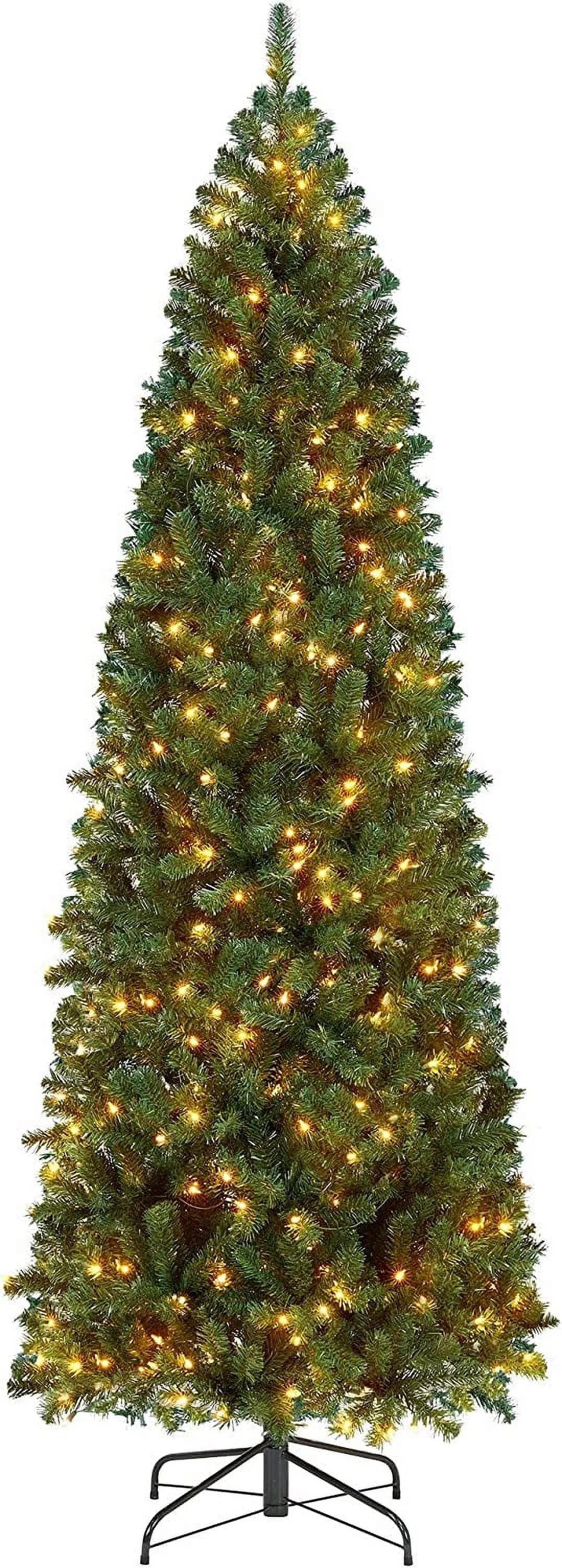 7.5Ft Pencil Green Includes Fir Artificial Foldable Kingswood Tree, Tree Decoration Christmas Holiday Tree Slim Stand