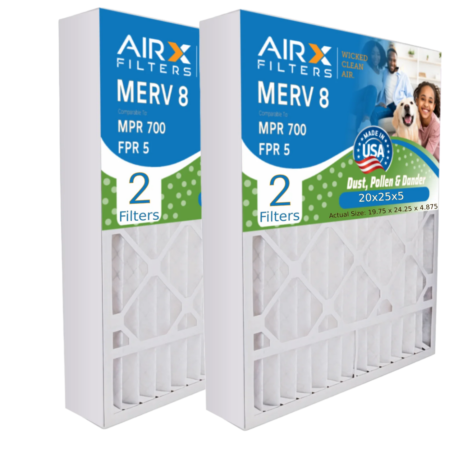 USA FPR AIR. AIRX MPR CLEAN 700 Pack by Filter 20x25x5 Bear 2 with 8 Made & WICKED Air Air Furnace Comparable FILTERS Filter MERV Compatible 5 to 255649-102 20x25x5 Premium