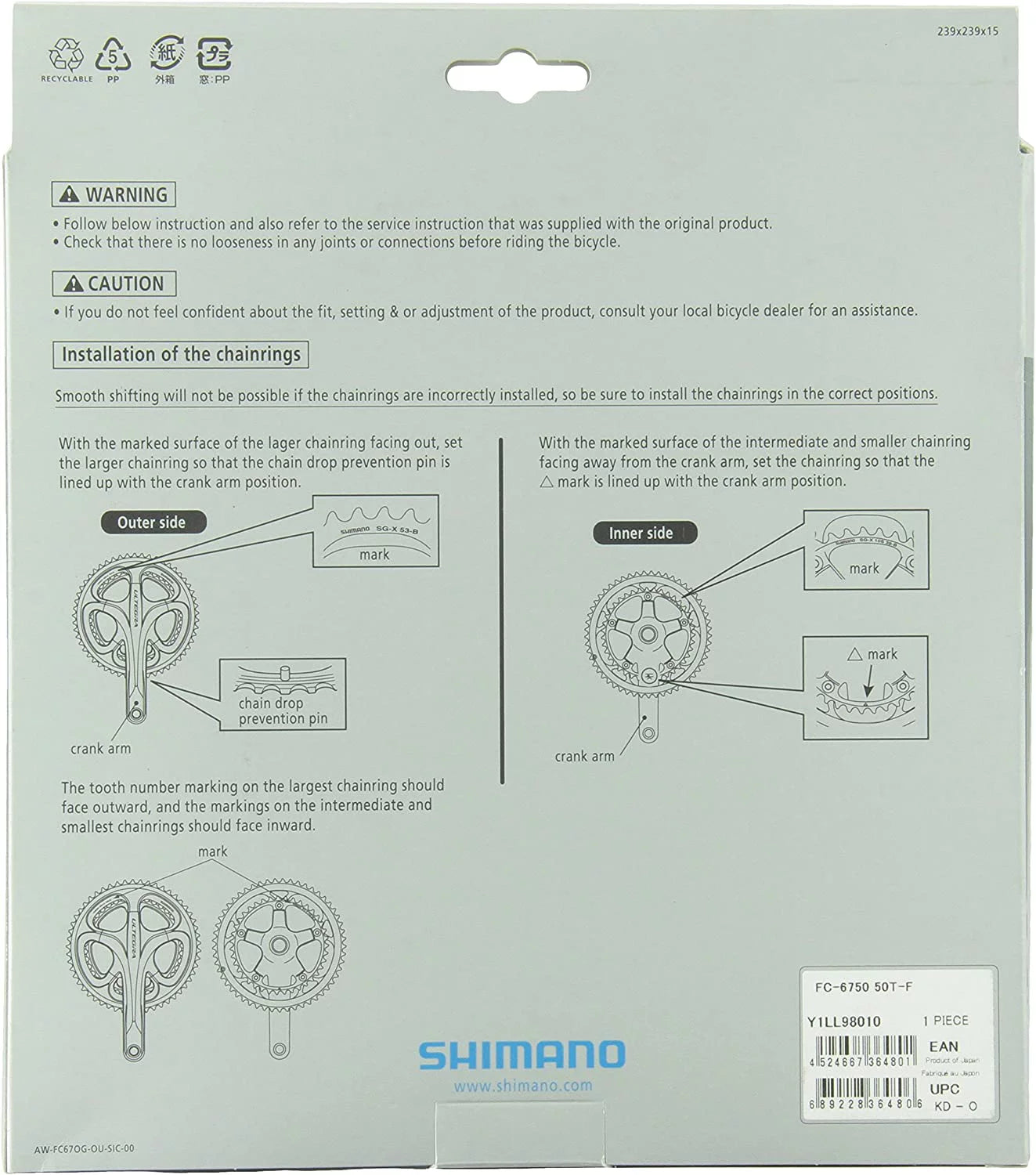 10-Speed Silver Chainring 6700/6750 Chainring Shimano BCD: - Ultegra Tooth 50 110 Count: