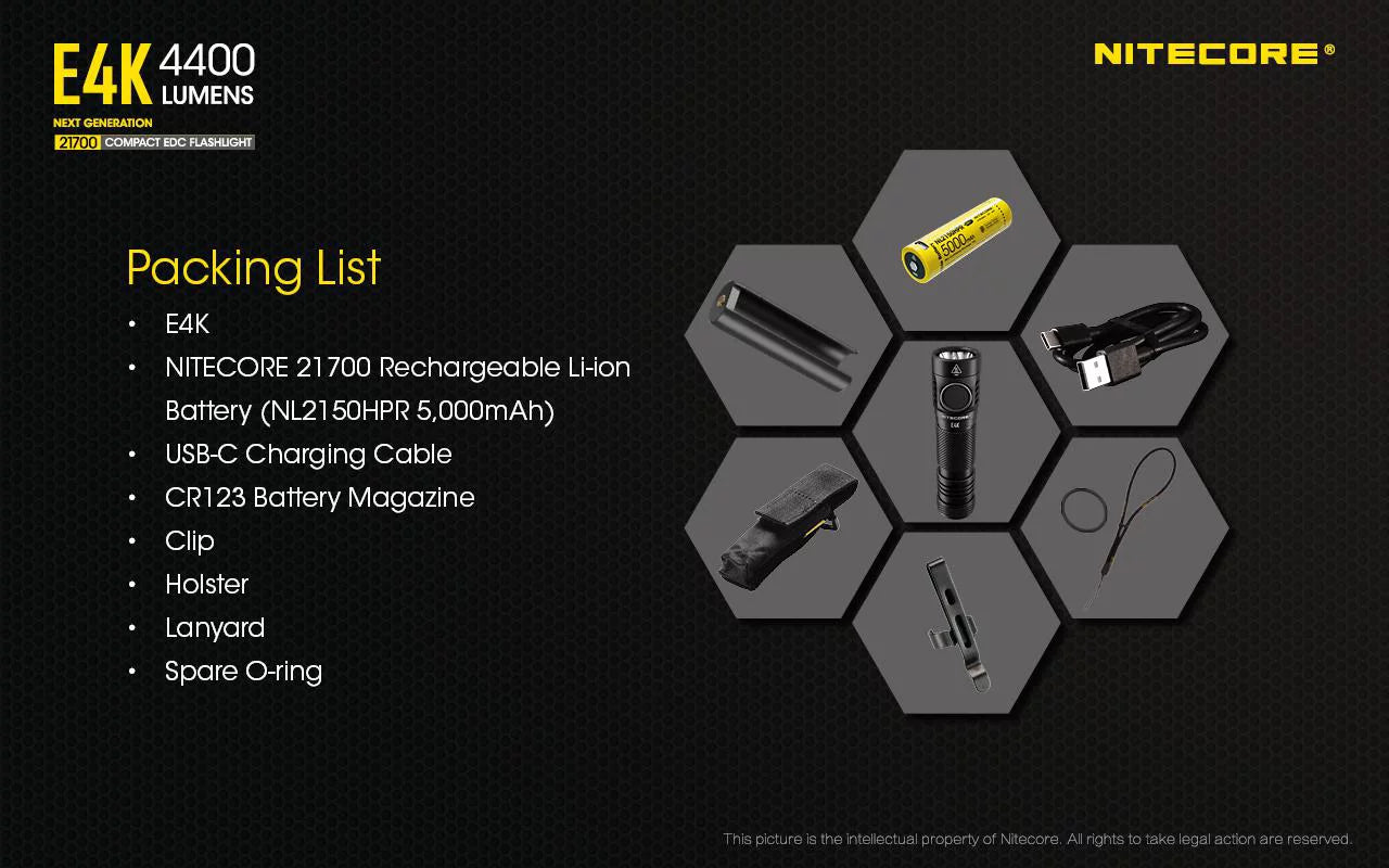 XP-L2 generation Li-ion EDC E4K 21700 - Eco-Sensa NITECORE 4400 Next 4x CREE Lumens Flashlight Battery FREE 1x and Rechargeable Compact - Battery w/ 21700 NITECORE V6 Case