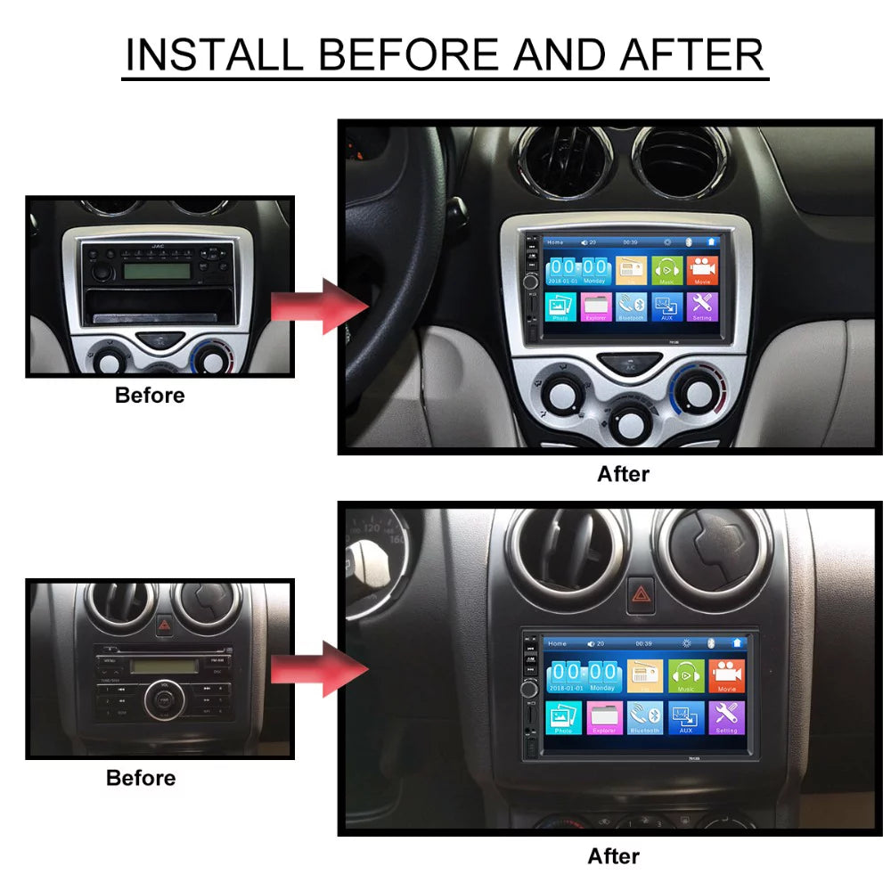 Touch Car Stereo Audio mirror Bluetooth camera radio FM link Player Din USB function with HD 4LED Car Car with backup AUX 7-inch SD Screen MP5/4/3 Multimedia Double Polarlander