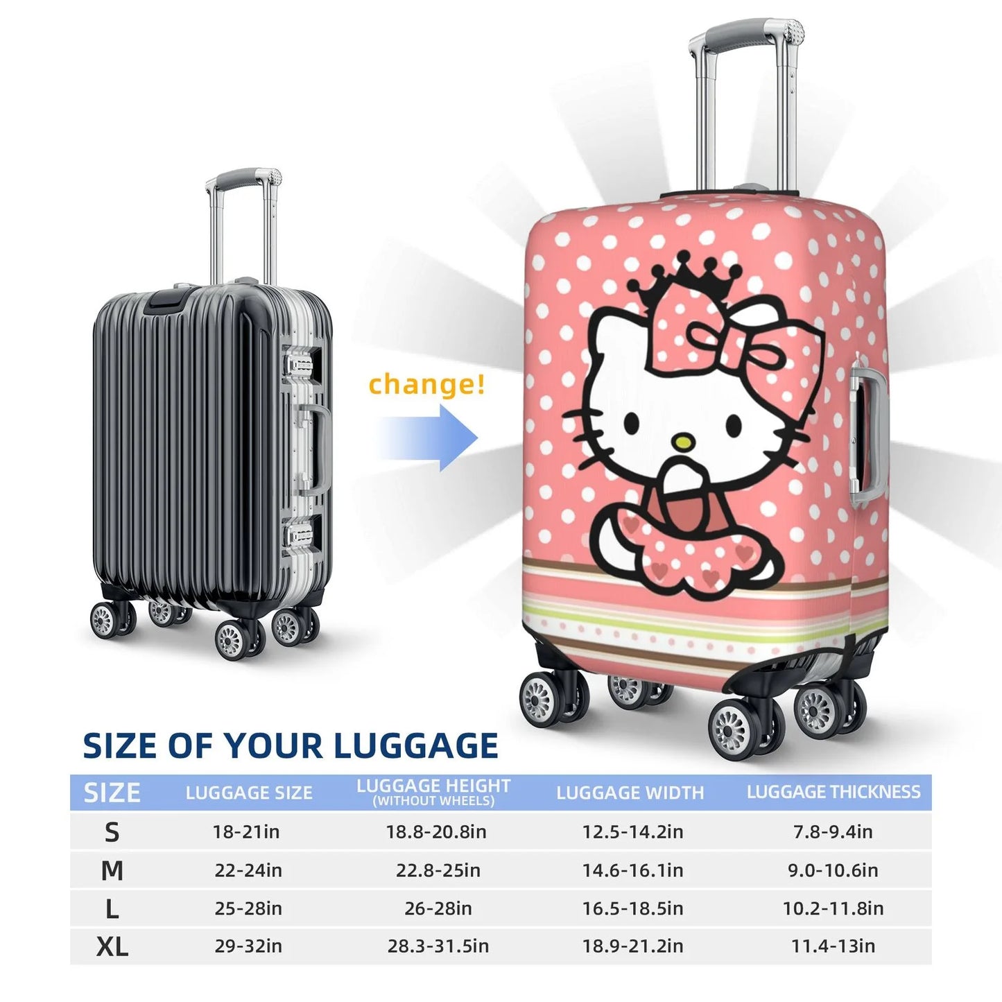 4 Cover Washable Elastic For Protector Concealed Fits Kitty Travel Hello Case Women Gifts Trunk Cover Suitcase Baggage Luggage With Zipper Suitcase Protective 22"-24" Girls-Style