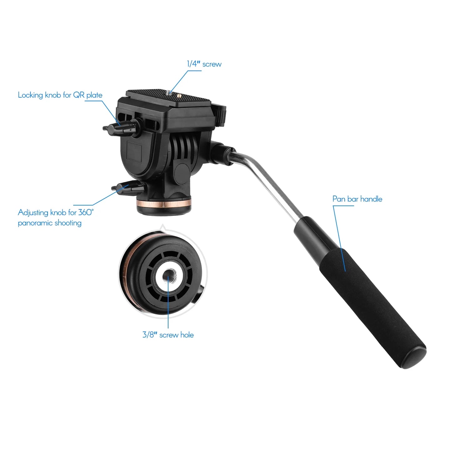 Video Fluid Professional Release Drag Damping 4 Camera with Docooler Head Handle Quick Inch Load Tripod Pan Capacity with DSLR 1 Head Compatible Camcorders Cameras Plates 6kg