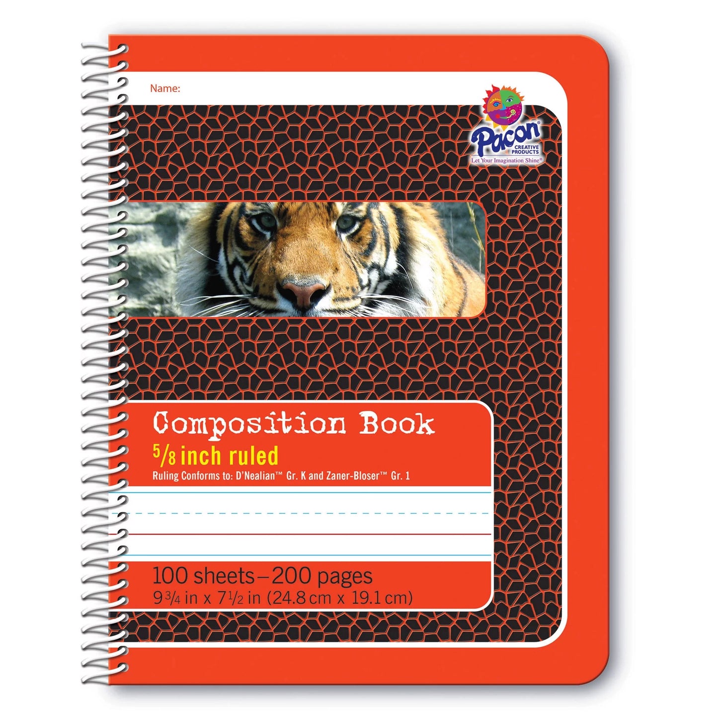 9.75" Pack Spiral of Bound, 12 Book, Composition Ruled, Primary Red/Tiger, 200 x Pages, 7.5", 5/8"