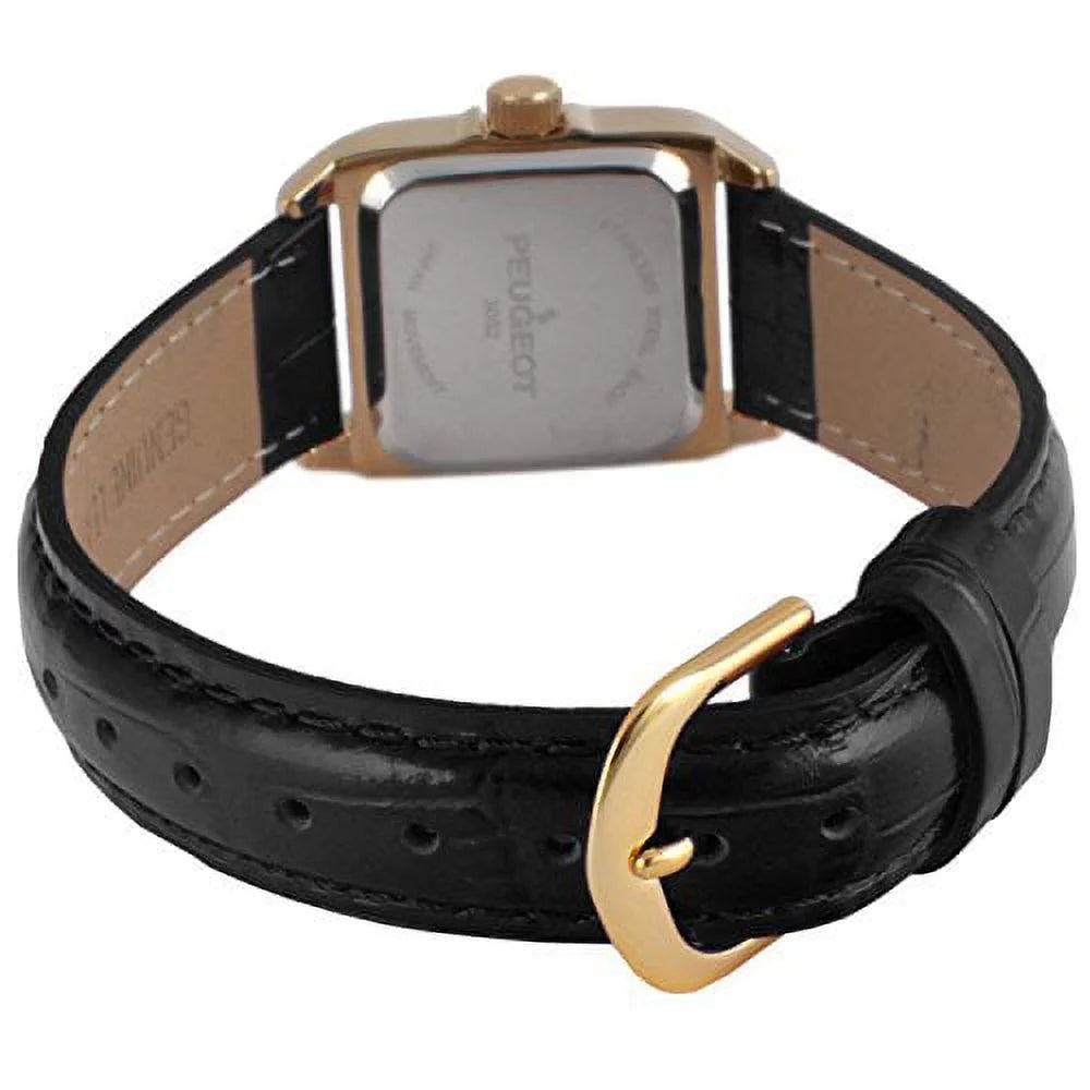 square plated 3052bk gold luxury womens 14k black band petite dress tank watch peugeot small leather