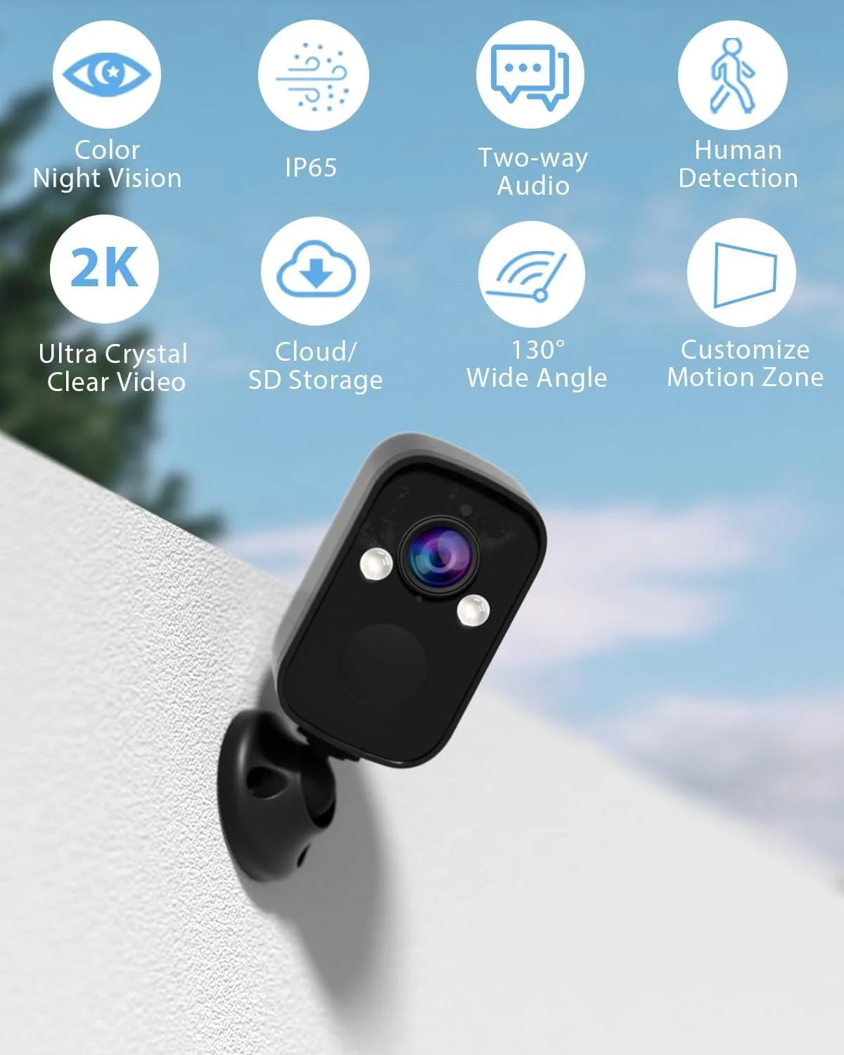 130° Storage Motion Security Viewing Outdoor, Camera Vision, with with Alexa Detection, Wireless AI 2K Full Talk, Angle, Color Camera Compatible 2-Way Weatherproof, Cloud/SD Support, Security Night