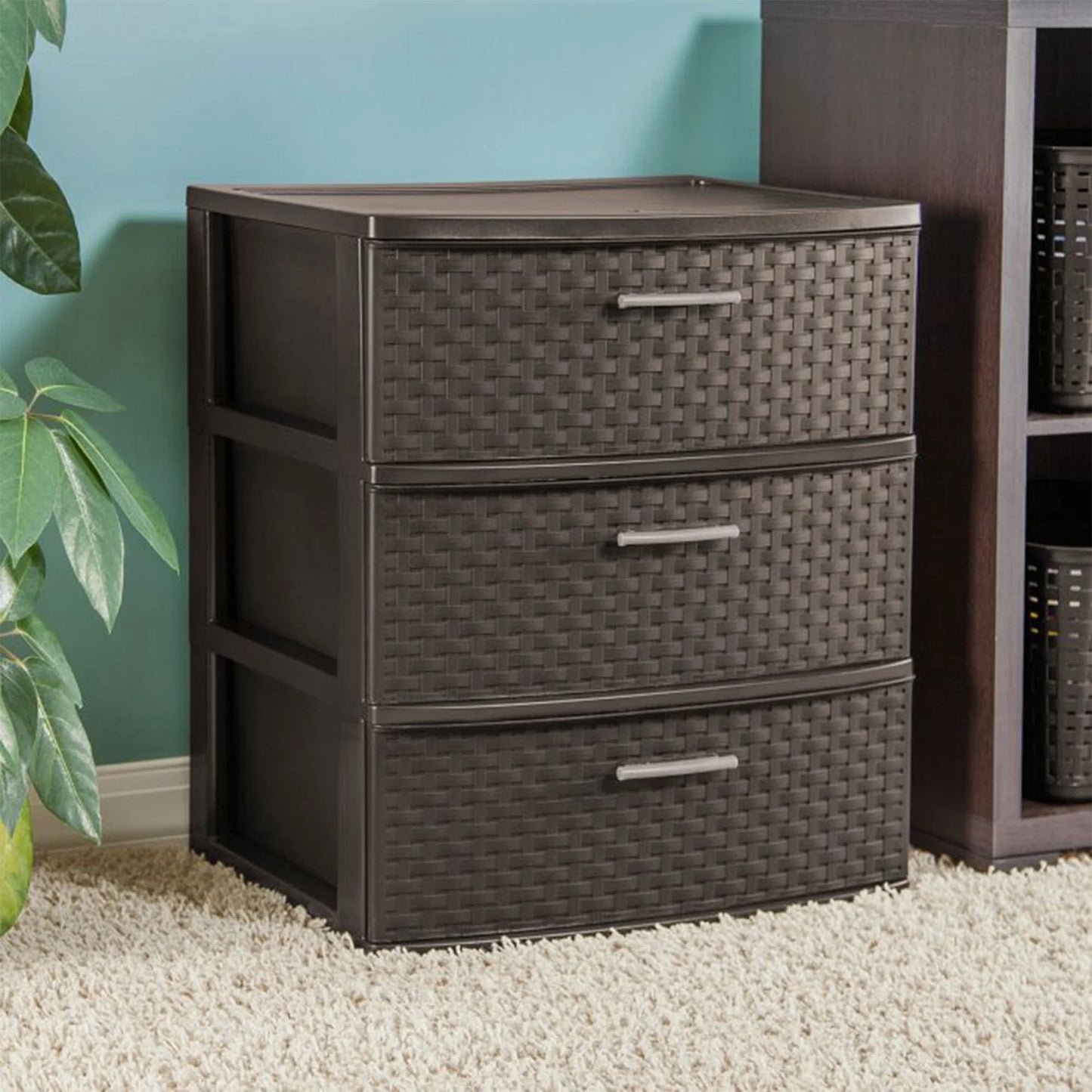 1 3-Drawer Tower, Sterilite Wide Brown, Weave Storage Case Design of