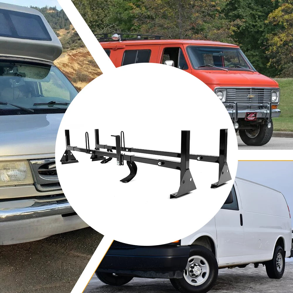 2 Ladders Express Chevy GMC Steel Full-Size Universal Rack E-Series Ford Savana Rack Adjustable Vans Roof Mount Bars Kojem for Carry 68"-75"