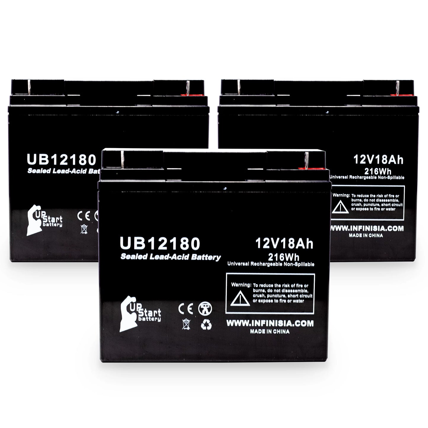 Acid Sealed Pack AGM, 18Ah, Battery 18000mAh, 3x AMERICA Replacement SLA) - OF Terminal, UB12180 - Universal BATTERY Compatible Lead (12V, Battery T4 GP12170 CSB