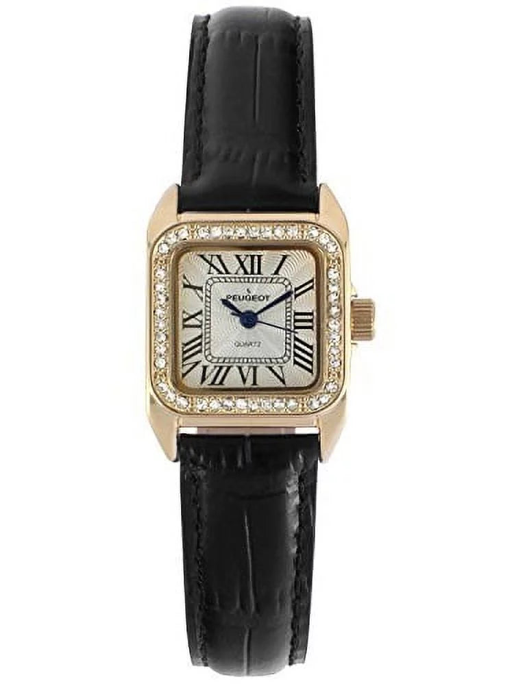 square plated 3052bk gold luxury womens 14k black band petite dress tank watch peugeot small leather