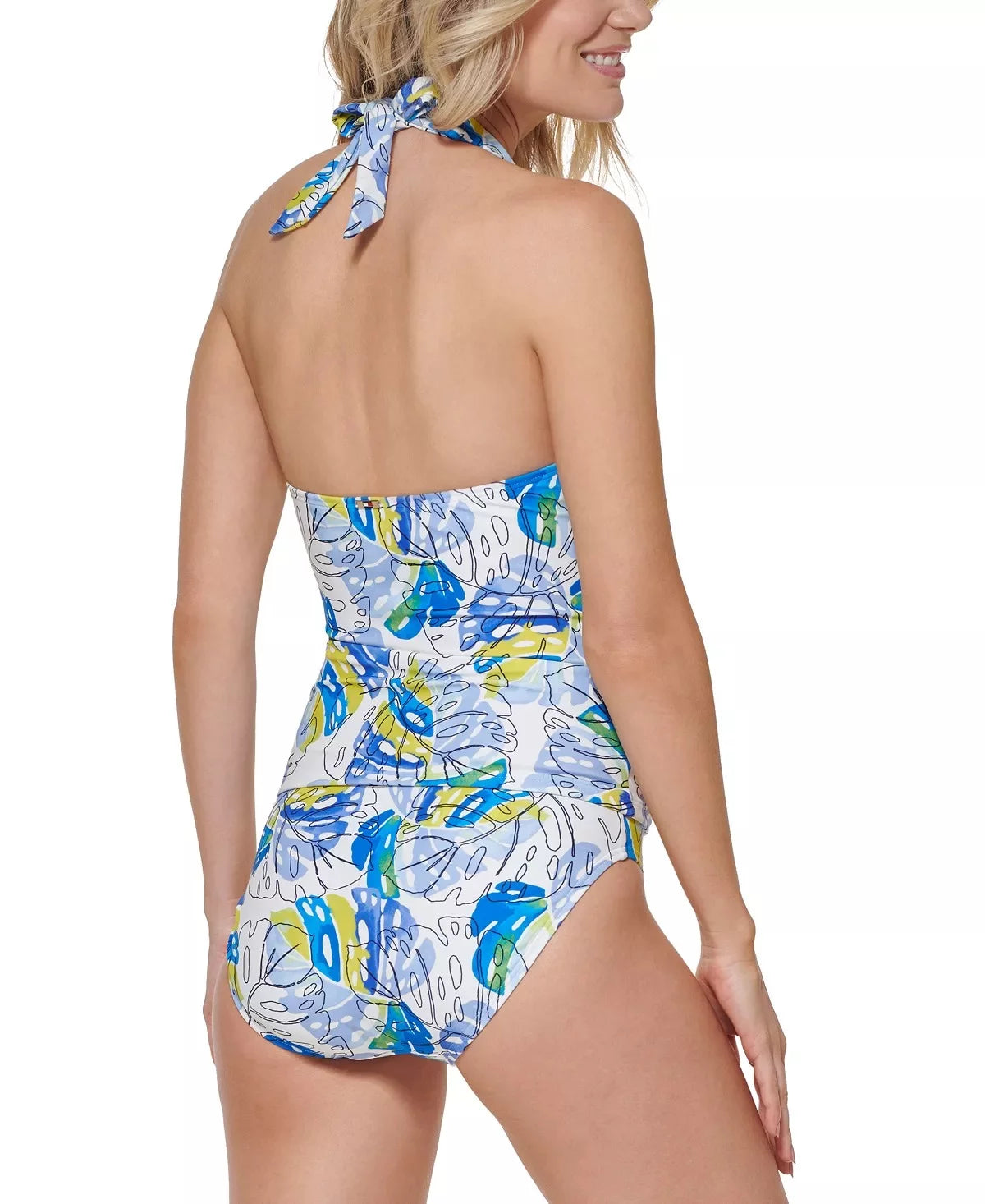 Swim BLUE MULTI Tankini Tommy US Top, Printed Halter X-Large Hilfiger