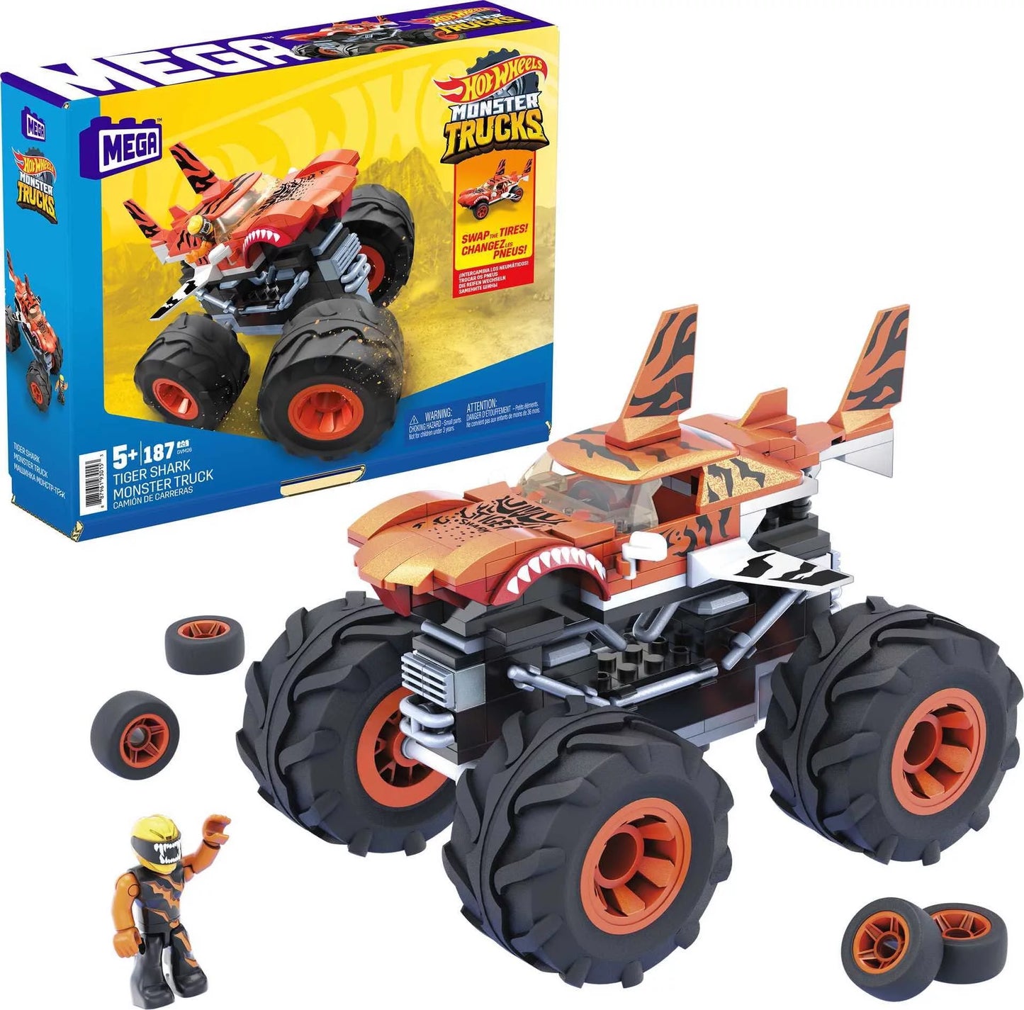 (187 Monster 1 Pieces) Shark Figure MEGA Truck Building Set with Wheels Tiger Hot