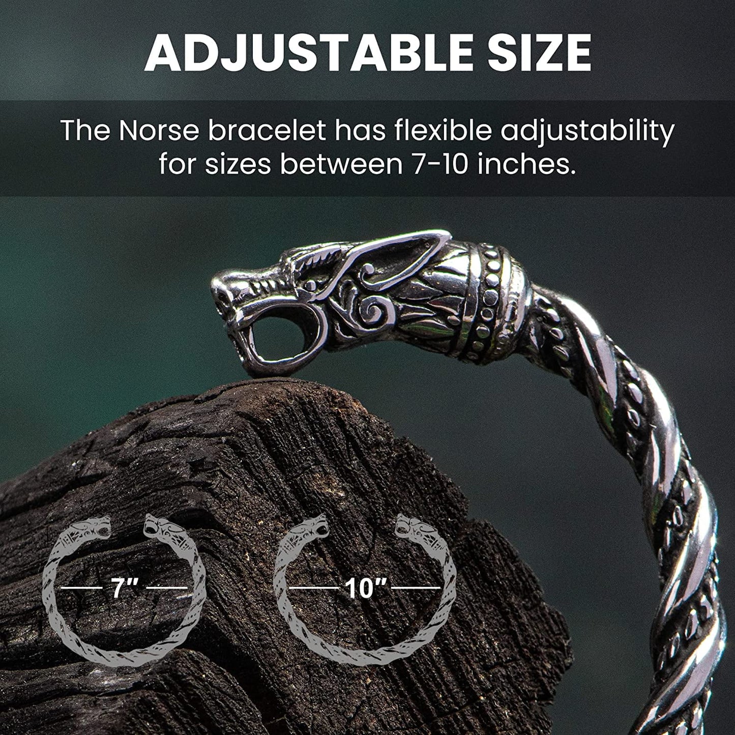 | Bracelet Wolf Adjustable 7-10 Wristband Metal Boys Heads Men Pagan for | for Norse Men Odin | Arm | Bracelet Jewelry God Rings for & inches Men Gift