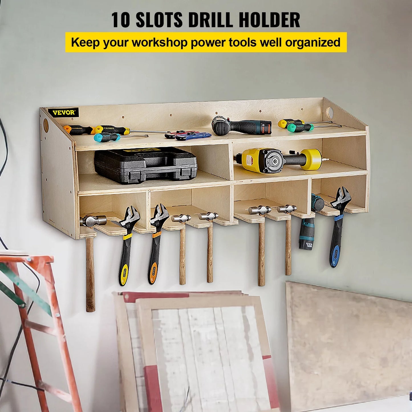 Wall 2-shelf BENTISM Holder Wall Tool Drill Organizer Mounted 10 Tool Power Slots