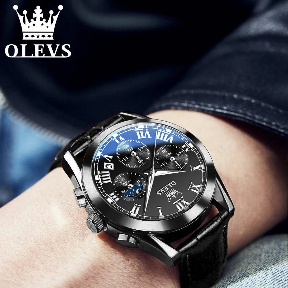 Strap Male Analog Sports Luxury OLEVS Leather Wristwatch Watches Watches Luminous Waterproof Business Quartz Mens Reloj, Chronograph Classic with Men for