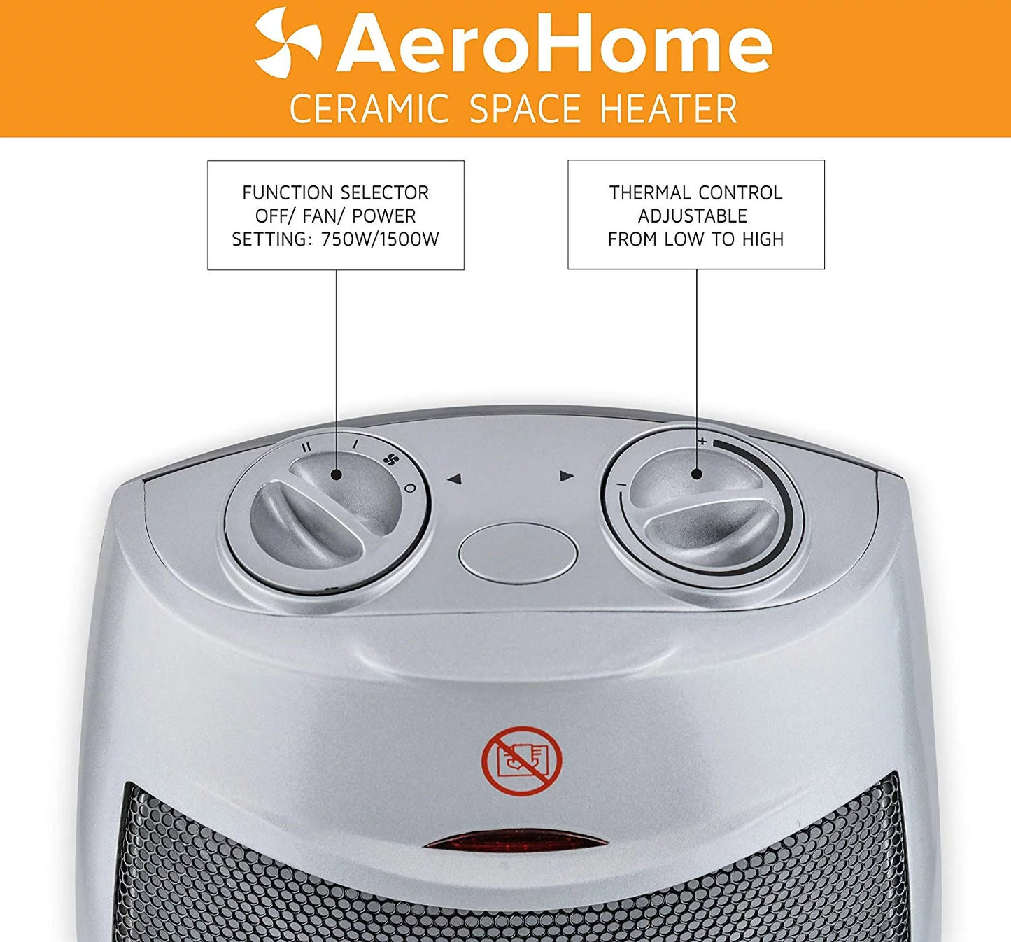 Space AeroHome 1500W Heater with Personal Thermostat, Electric Ceramic Adjustable Silver