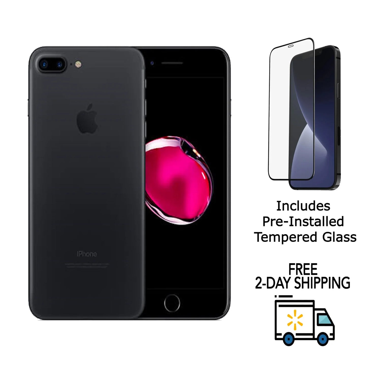 Unlocked) (Fully Glass Apple 32GB Tempered iPhone 7 (Refurbished) w/ Plus Pre-Installed Matte Restored Black A1661