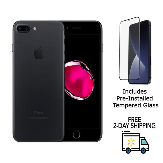 Unlocked) (Fully Glass Apple 32GB Tempered iPhone 7 (Refurbished) w/ Plus Pre-Installed Matte Restored Black A1661