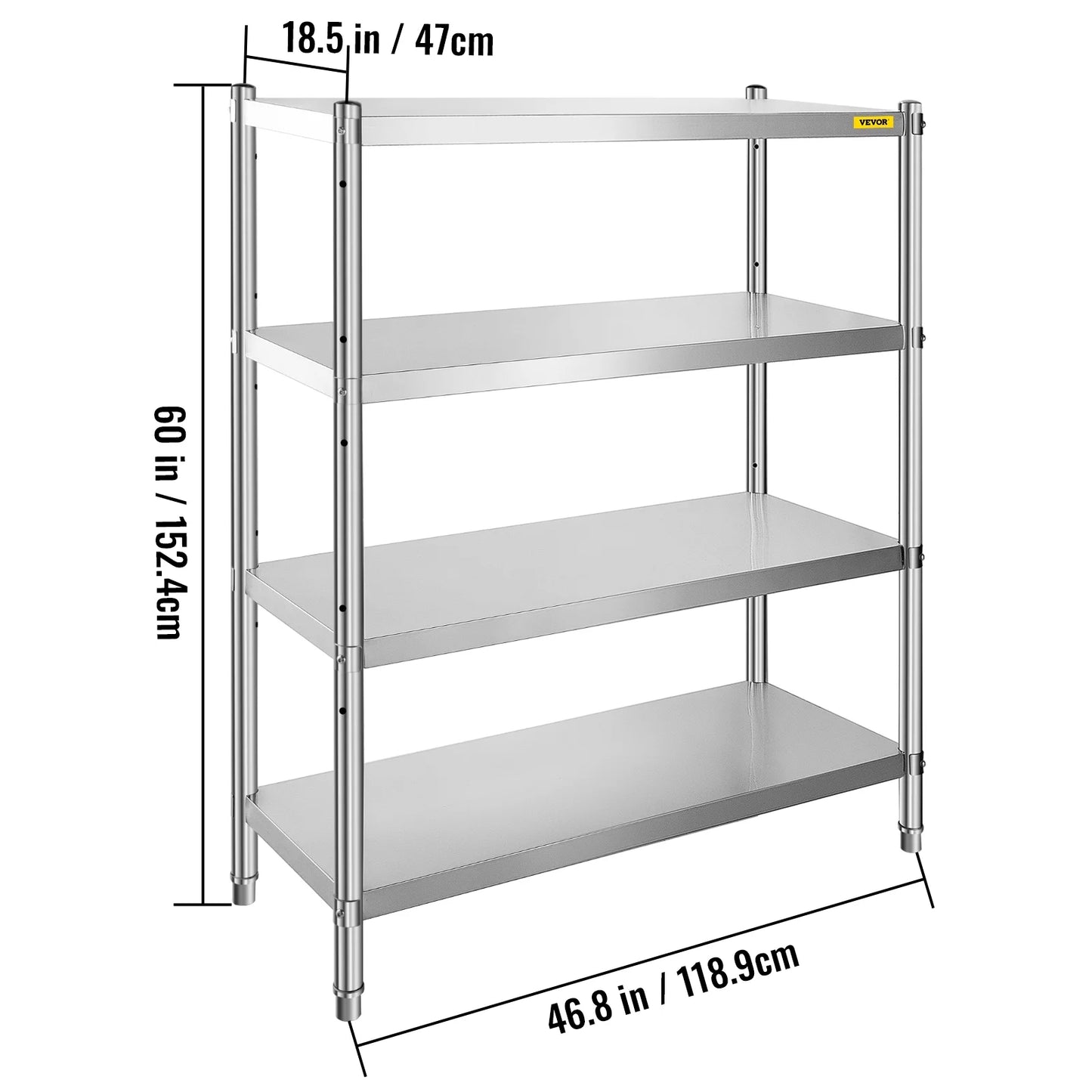 4-Tier 330LB Shelf Standing Commercial Stainless Shelf per Garage Shelving Shelf Office, Unit Storage Steel for Capacity Kitchen, VEVORbrand