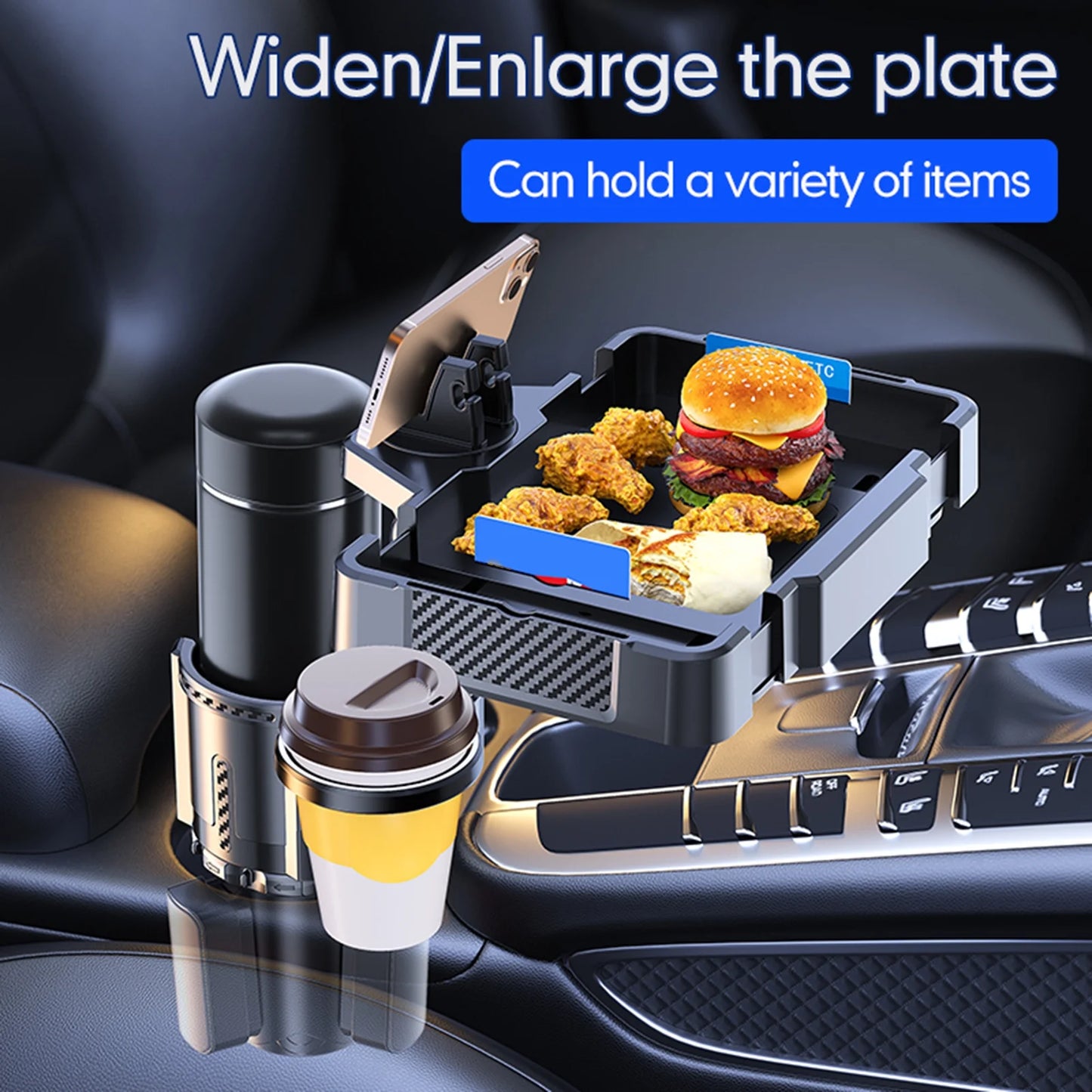 Snack Tray with 4IN1 Expander Drink Phone Cup Tray Anself Holder Car Adjustable Dual Holder