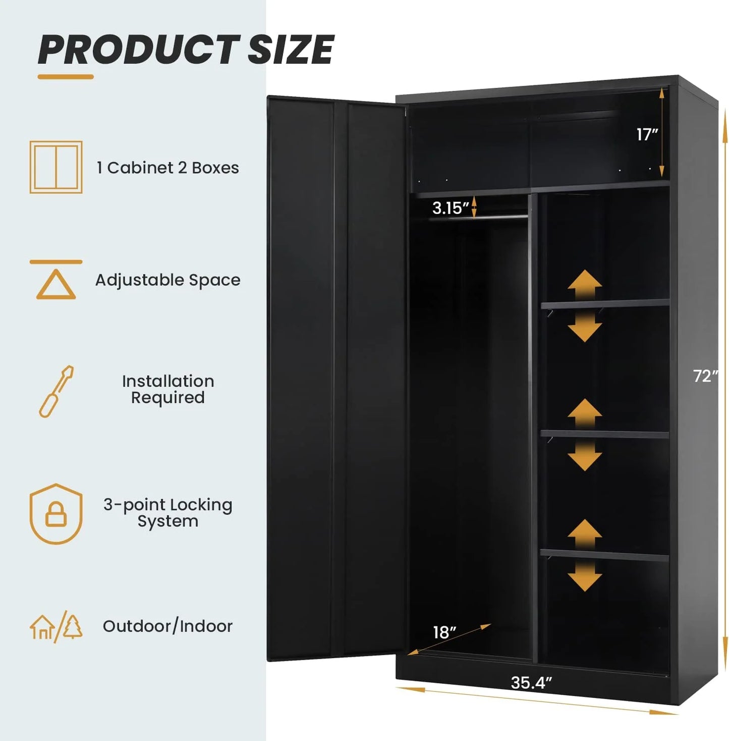 with 72&#39;&#39; Home Lock Office Locking Freestanding Shelves and Wardrobe Door for Steel Metal (Black) Cabinets HOOMHIBIU Cabinet Coat Clothing Garage Locker with Employee