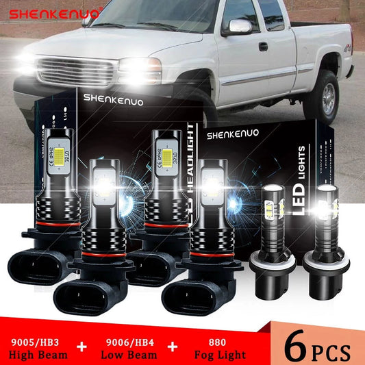 6000K 6pcs Bright 9006 white Super 9005 Headlight 2002 Sierra For LED GMC 2000 1999 880 + 2500 2001 Fog Light 1500 Bulbs