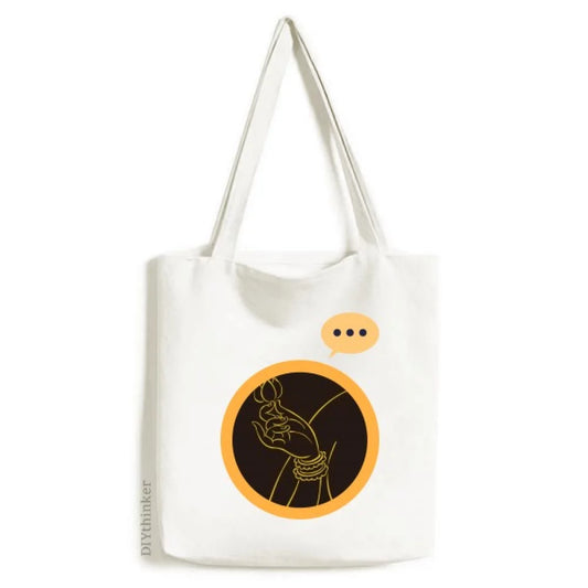 Yellow Lotus Expression Hand Black Canvas Sack Culture Shoulder Bag Tote